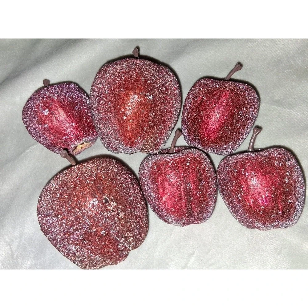 Vintage Sugared Apple Decorative Fruit Set of 6 Frosted Glitter 3